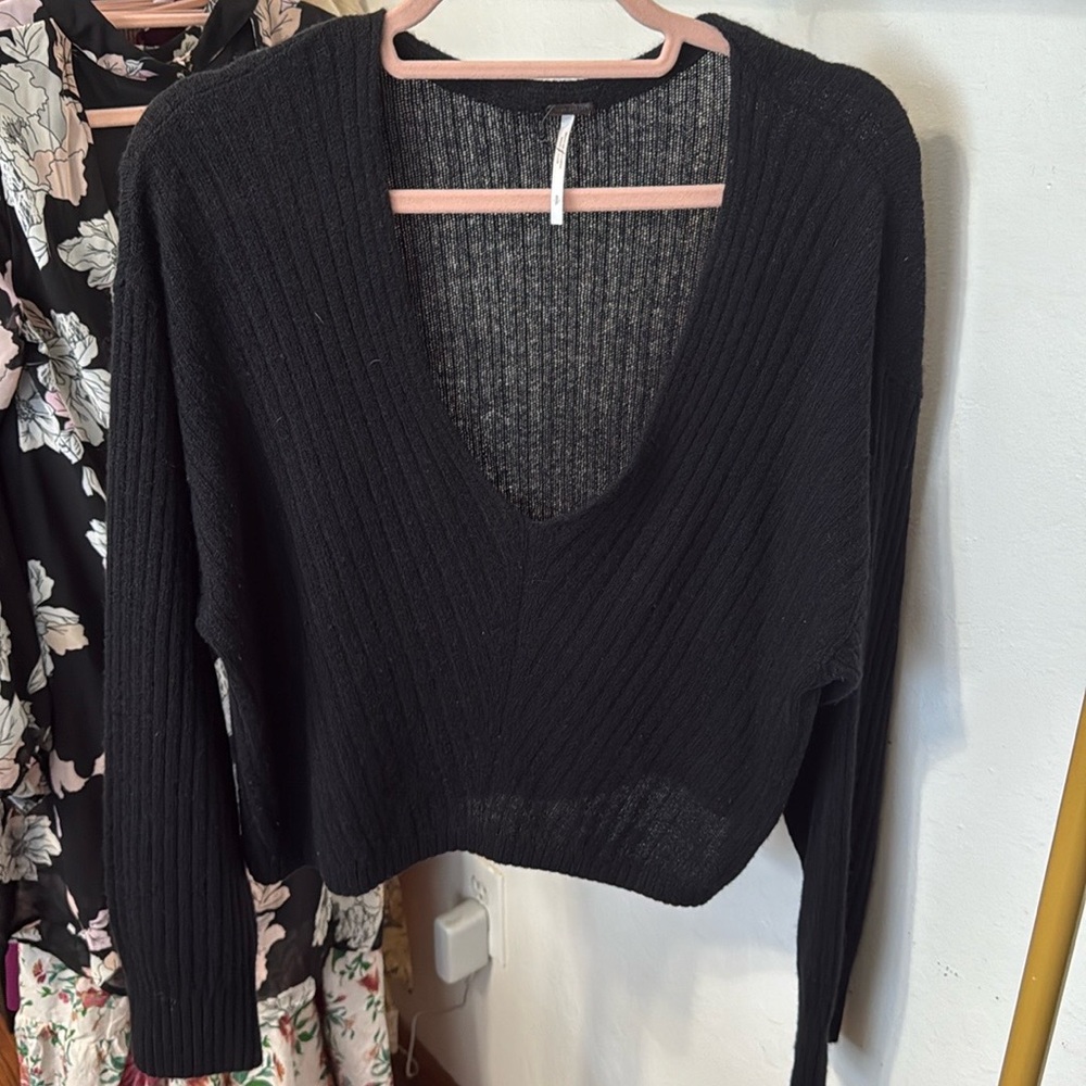 Anthropologie Black Ribbed Knit Cardigan